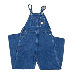 Carhartt Bib Overalls Mens 36X32 Blue Denim R07 DST Workwear Carpenter